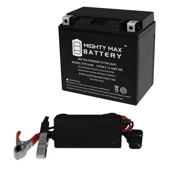 YTX14-BS Replacement Battery for Yamaha 500 Venture Lite MP RS 07-18 With 12V 1Amp Charger, Mighty Max Battery, Mfr#: MAX3950274
